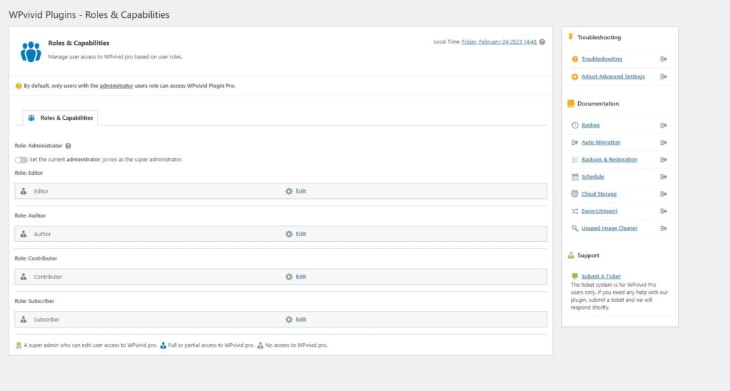 WPVivid offers advanced setting for admin roles